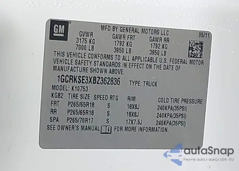 2011 Chevrolet Silverado 1500 Lt from USA, damaged, VIN 1GCRKSE3XBZ362836